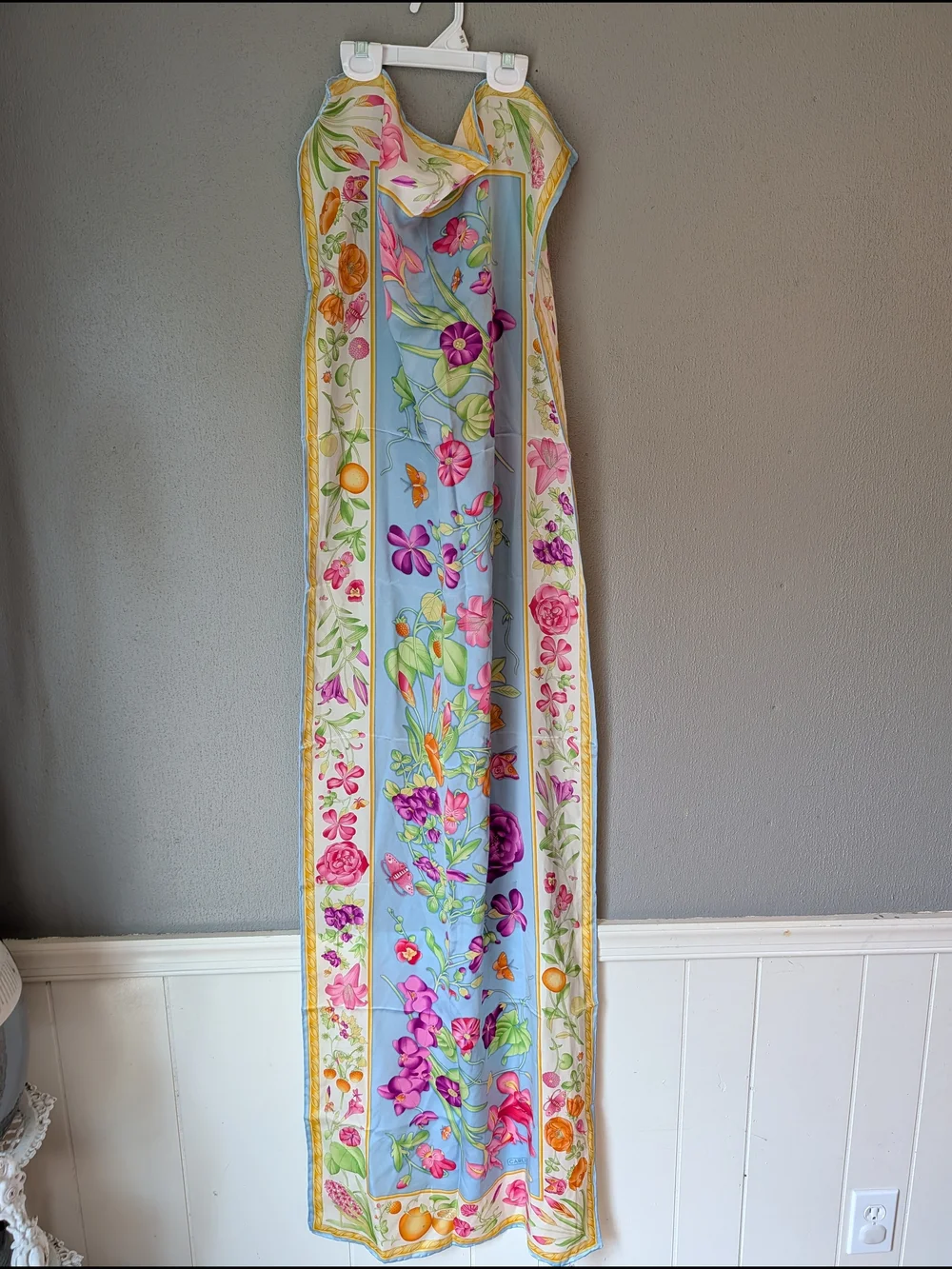 Carlisle Blue Floral Silk Scarf with Pink, Purple, Green & Yellow Accents